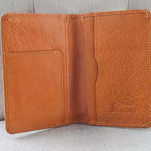 Genuine Leather Passport Holder Handmade Wallet Bifold Mustard Yellow Cardholder - Picture 4 of 12